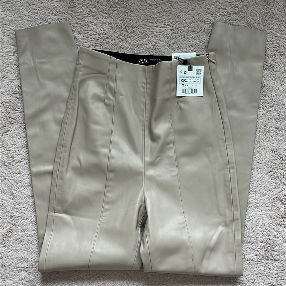 Zara Taupe Faux Leather Trousers